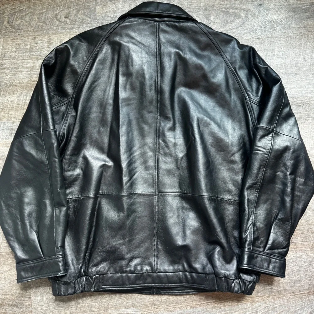 Bill Blass Vintage Leather Bomber Jacket XL Black Quilted Lined Full‎ Zip Flaw